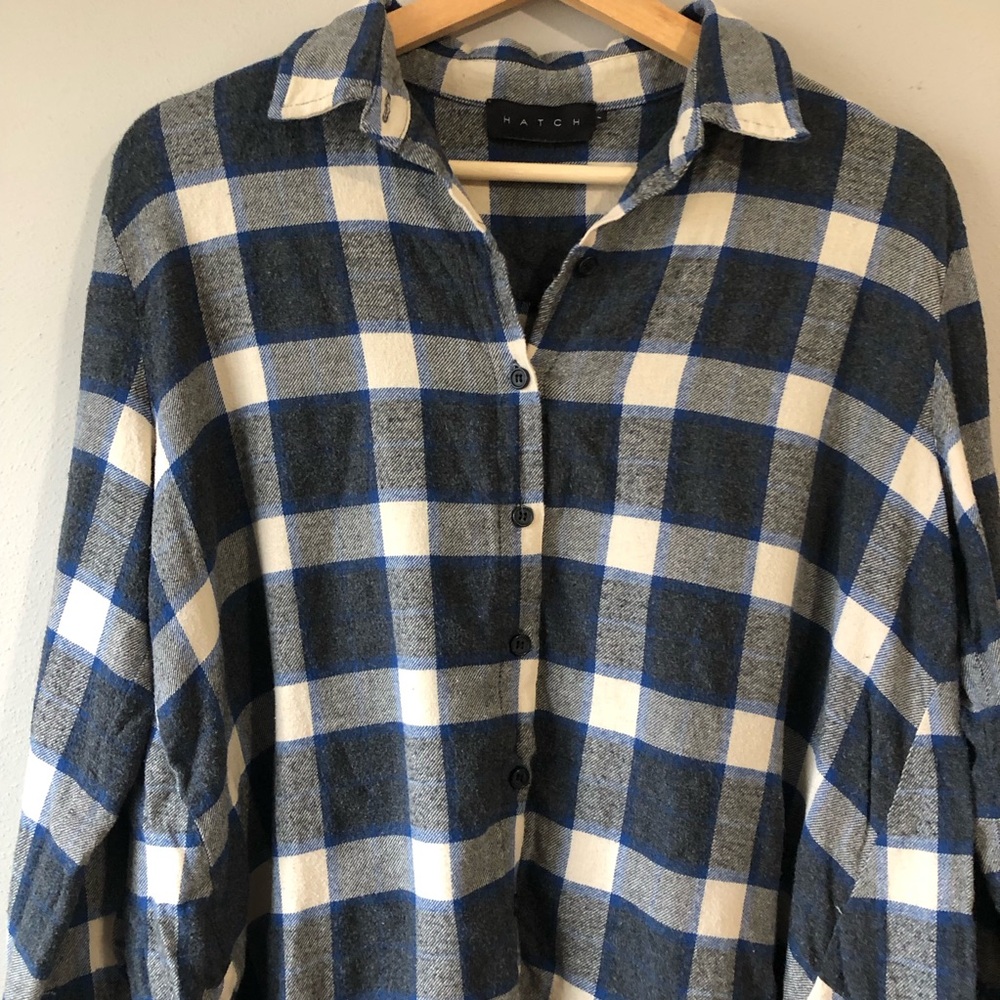 Hatch Blue and White Plaid Button-Up Shirt